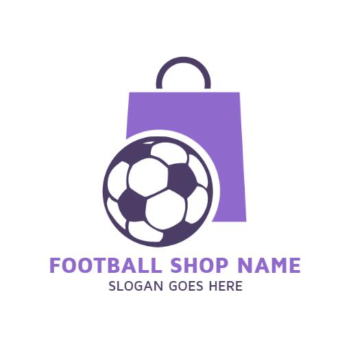 Purple Shopping Bag with Football Represents Sports Gear Logo Template