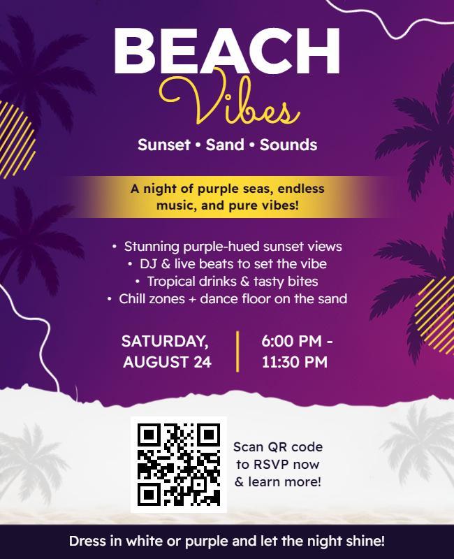 Purple Sunset Beach Vibes Party Event Flyer Template