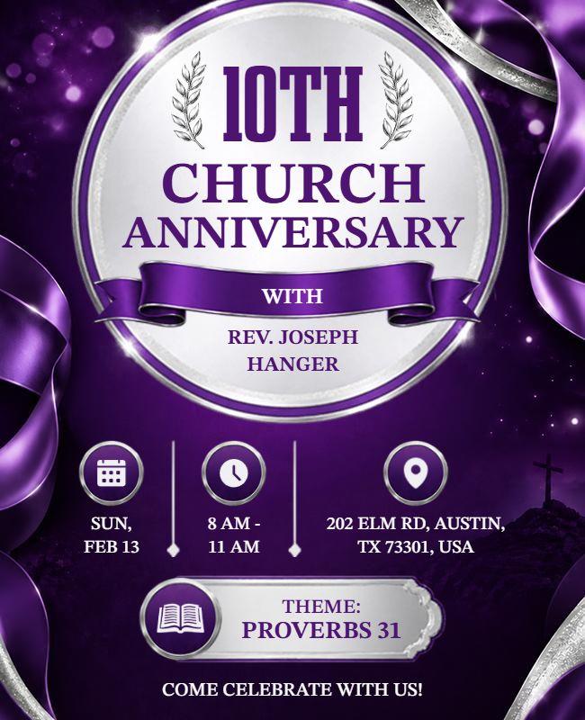 Purple Themed Church Anniversary Flyer Template