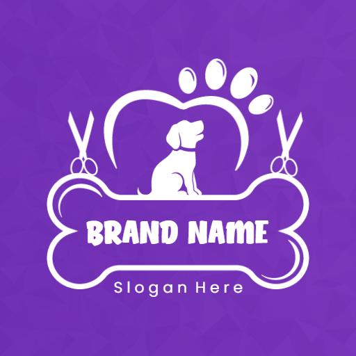 Purple Themed Dog Grooming Services with Cute Dog Logo Template