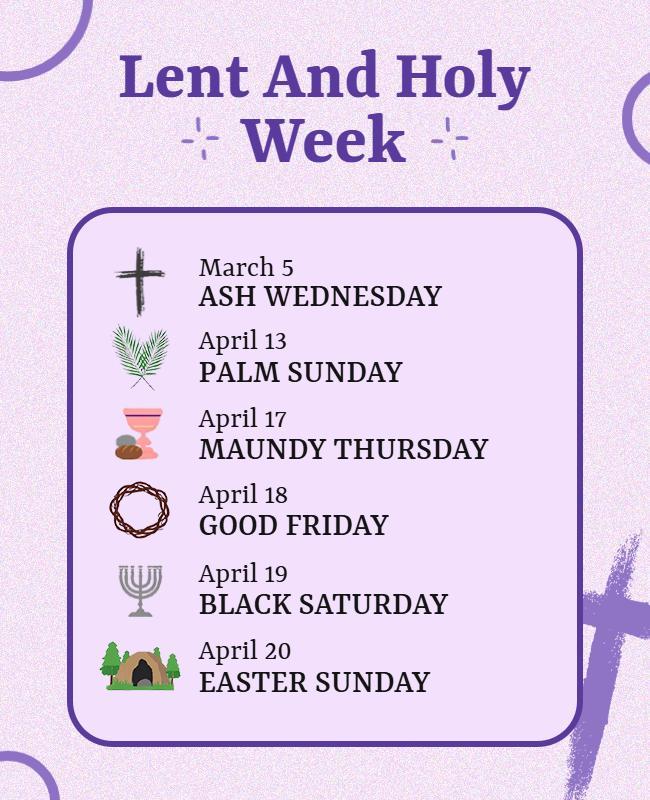 Purple Themed Lent and Holy Week Celebration Schedule Poster Template