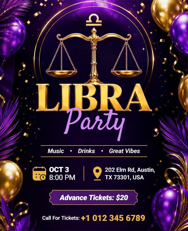 Purple Themed Libra Party Event Flyer Template
