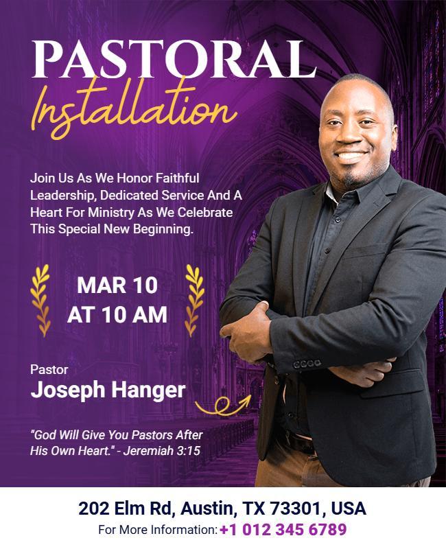 Purple Themed Pastoral Installation Event Announcement Flyer Template