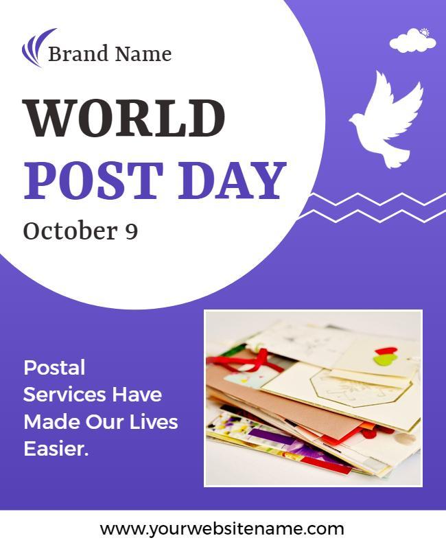 Purple Themed World Post Day Celebration Poster Template