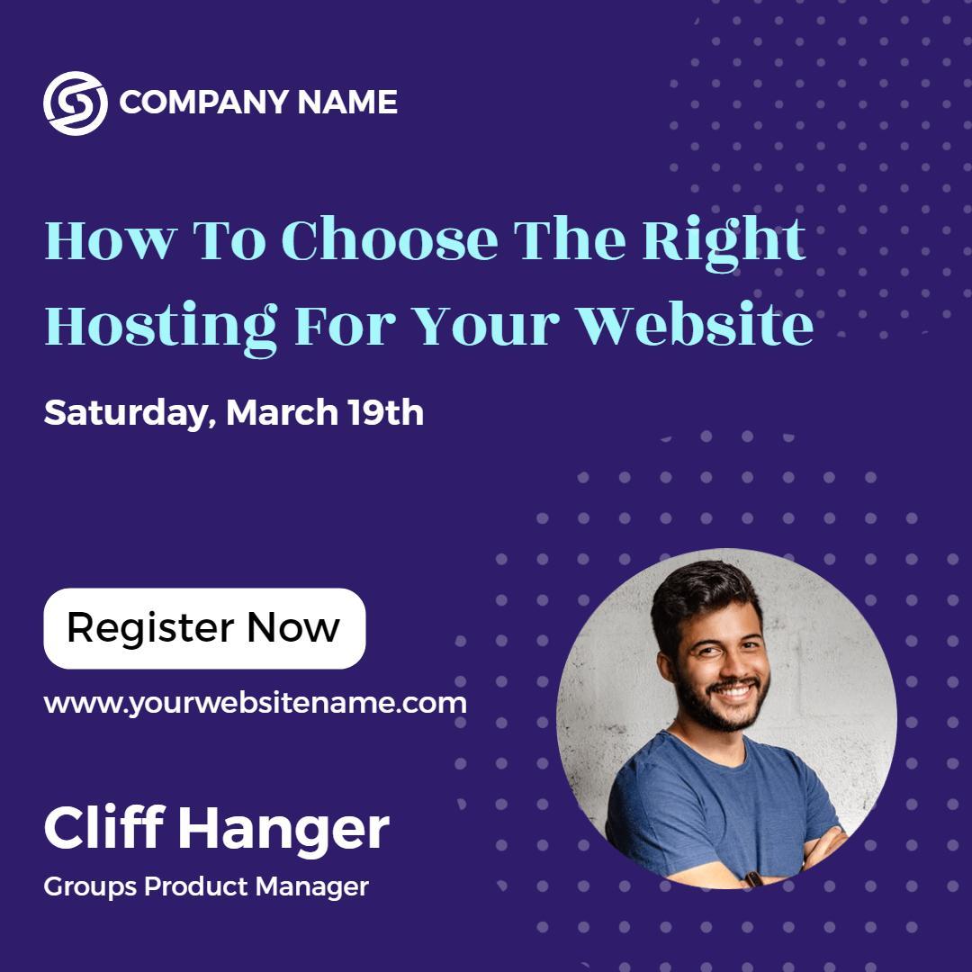 Purple Website Hosting Tips with Registration Details Ad Template