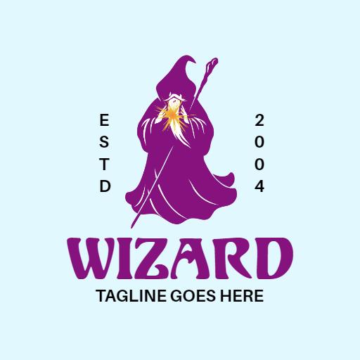 Purple Wizard with Magical Elements and Enchantment Logo Template