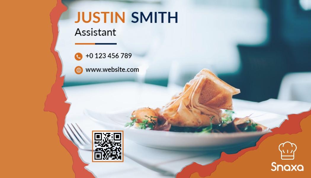 QR Code Enabled Rustic Restaurant Staff Business Card Template