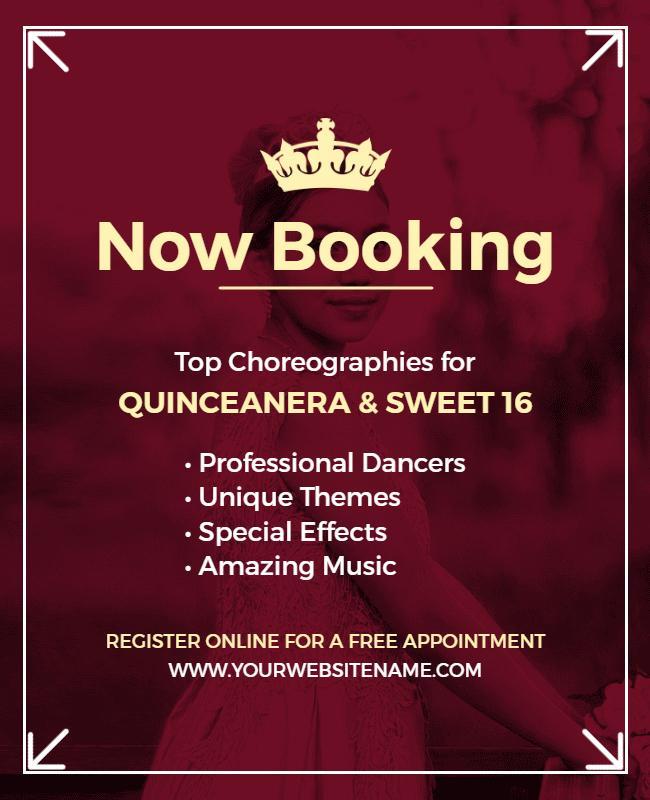 Quinceanera and Sweet 16 Choreography Booking Flyer Template