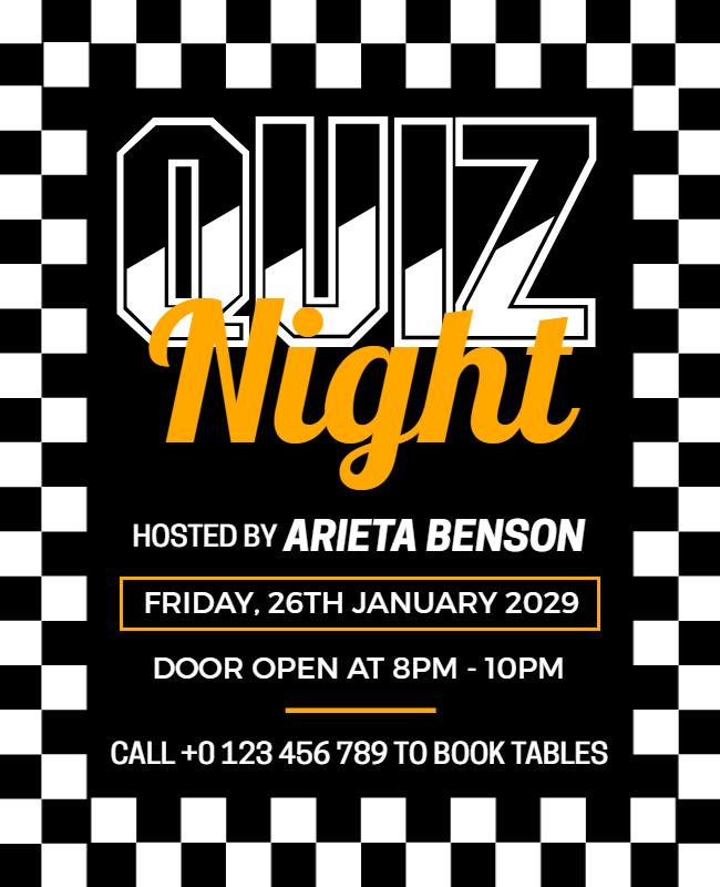 Bold Black and White Checkerboard Quiz Night Flyer Template