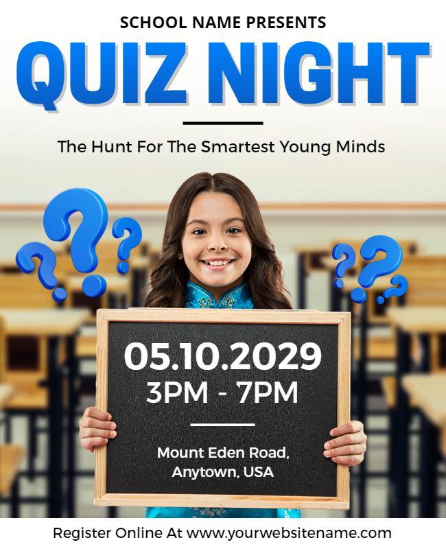 Bright Blue Engaging Quiz Night Competition Flyer Template