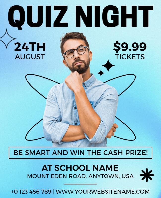 Playful Blue Quiz Night Event Challenge Flyer Template