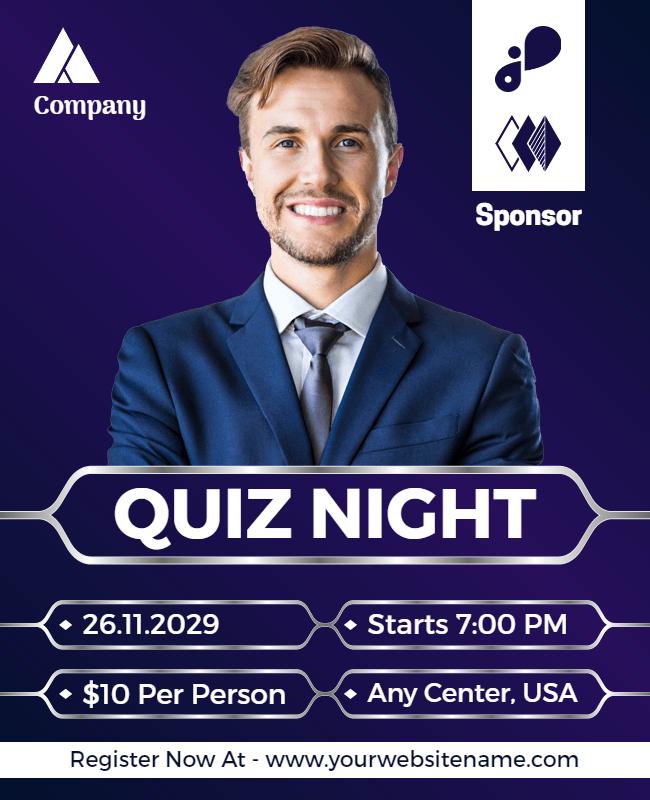 Modern Purple Quiz Night Engagement Flyer Template