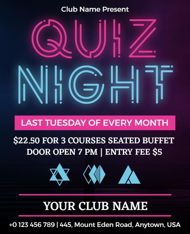 Neon Glow Quiz Night Entertainment Flyer Template