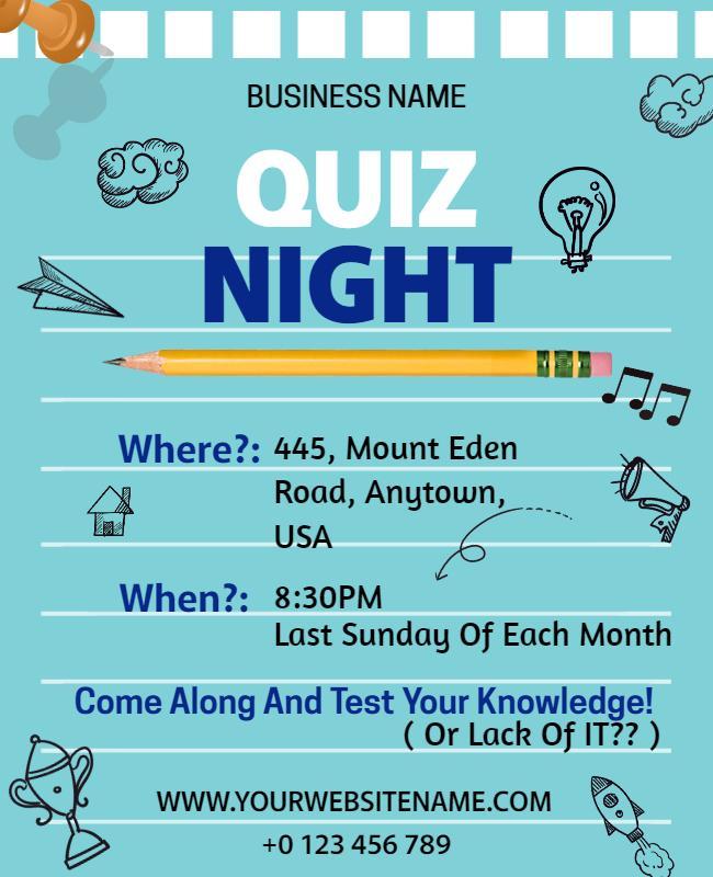 Playful Blue Quiz Night Event Flyer Template