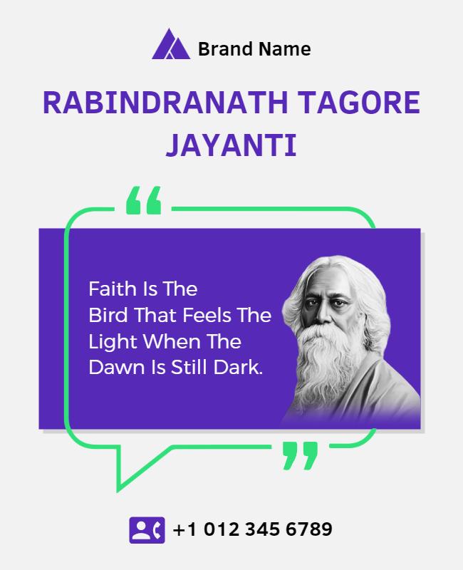 Elegant Purple Rabindranath Tagore Jayanti Celebration Flyer Template