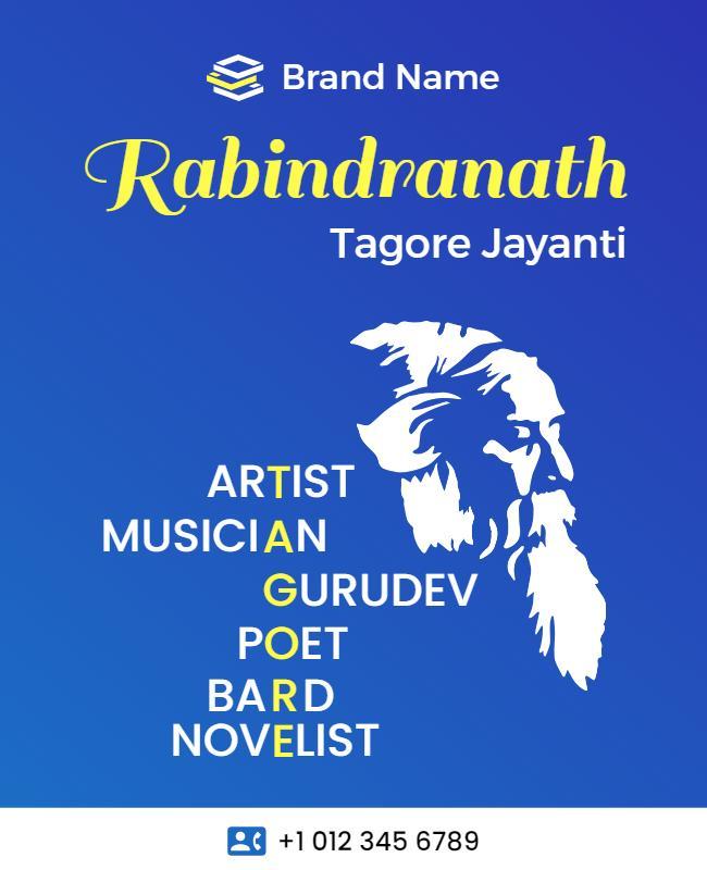 Artistic Blue Celebration of Rabindranath Tagore Flyer Template