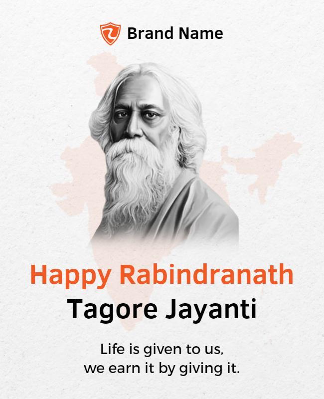 Elegant White Rabindranath Tagore Jayanti Celebration Flyer Template