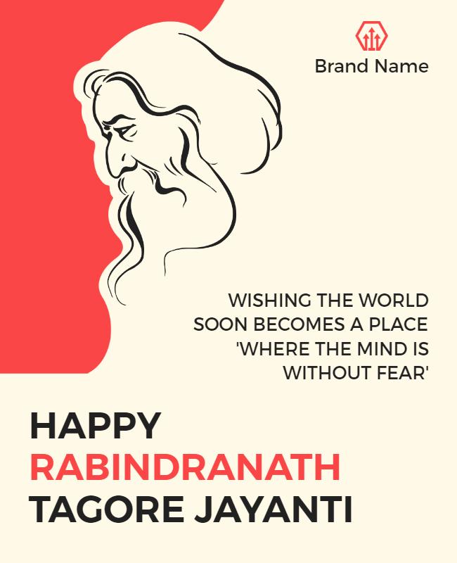 Artistic Tribute with Profile Illustration for Tagore Jayanti Flyer Template