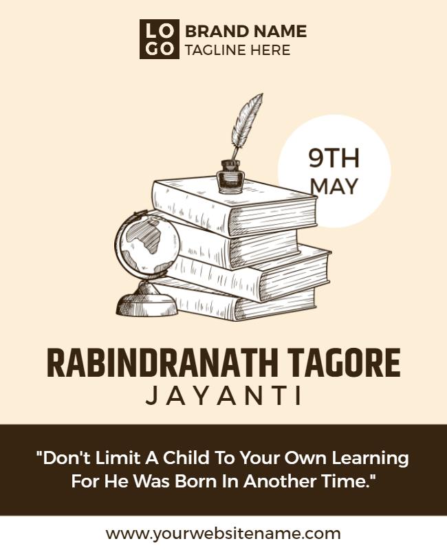 Classic Literature Tribute for Rabindranath Tagore Jayanti Flyer Template