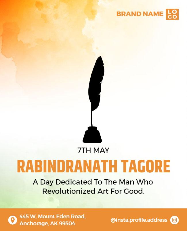 Artistic Orange Gradient Tribute to Rabindranath Tagore Flyer Template