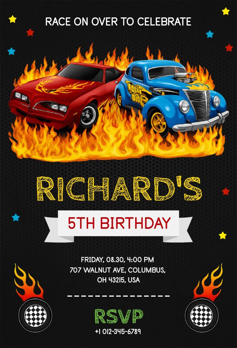 Race Car Adventure 5th Birthday Celebration Invitation Template