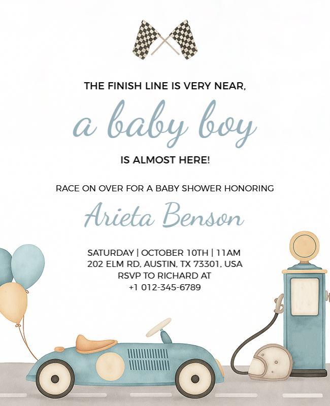 Race Car Baby Shower Invitation Flyer Template