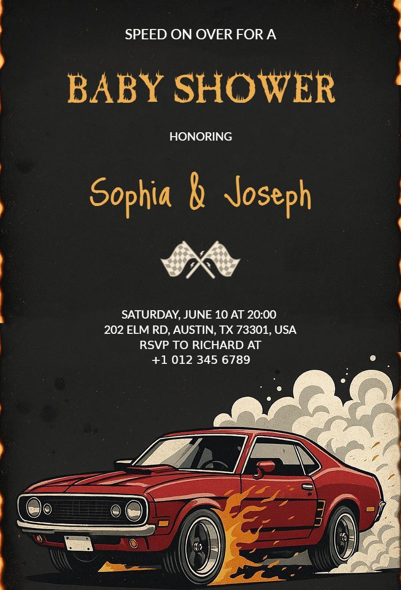 Race Car Theme Baby Shower Celebration Invitation Template
