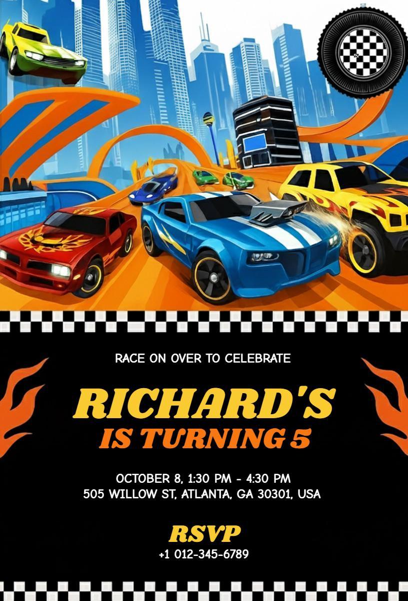 Race Car Theme Boys Birthday Celebration Invitation Template