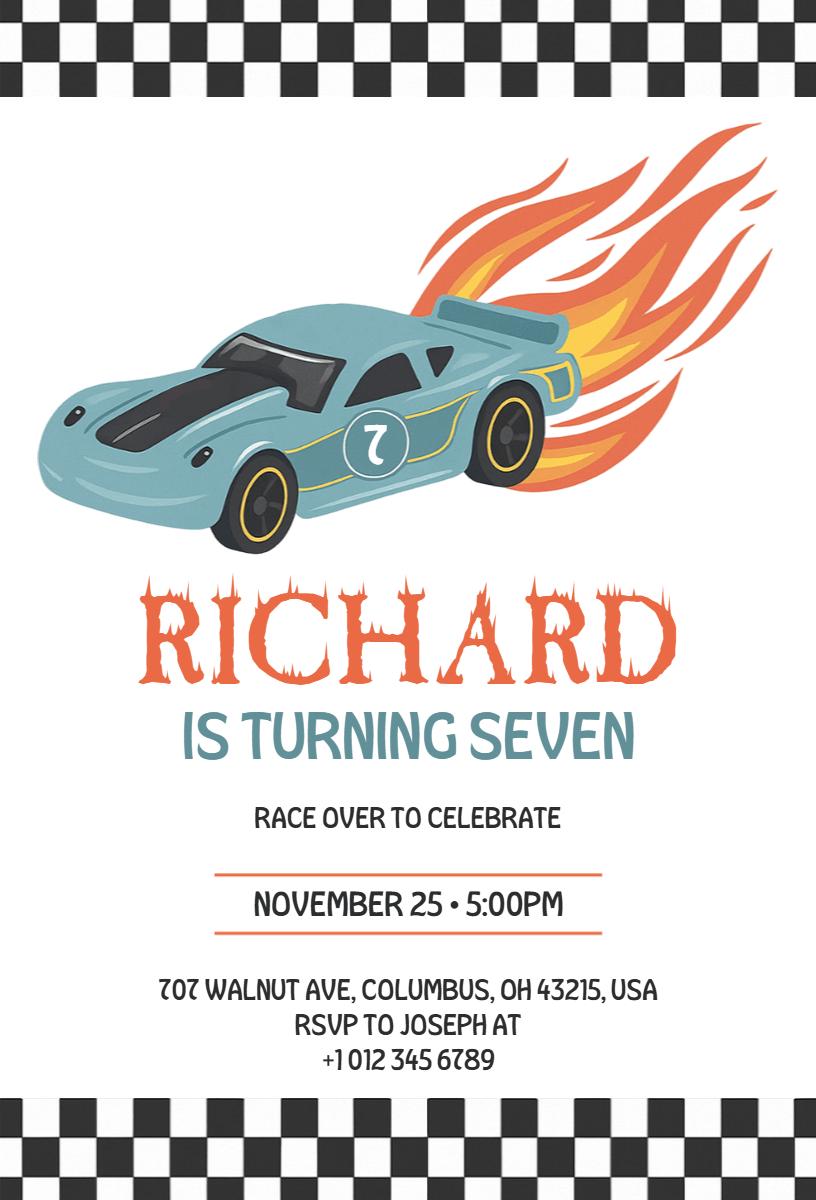 Race Car Theme Exciting Cars Birthday Celebration Invitation Template