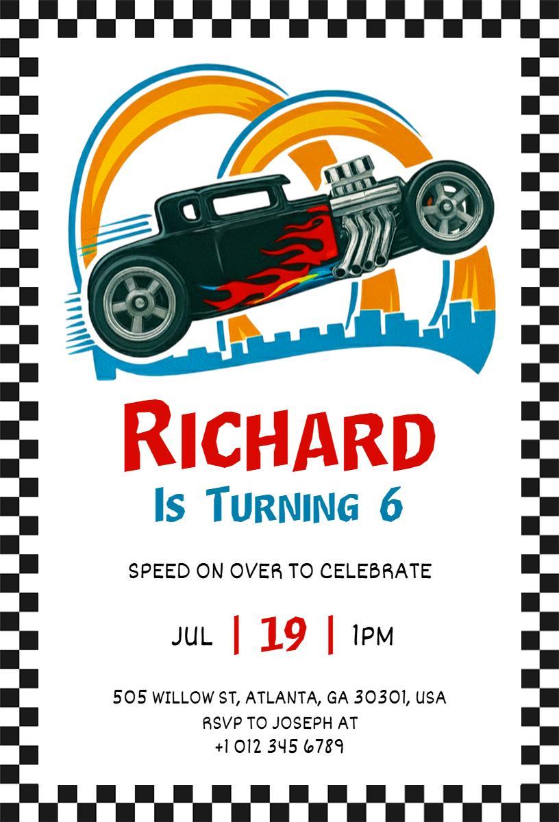 Race Car Theme Exciting Kids Birthday Celebration Invitation Template