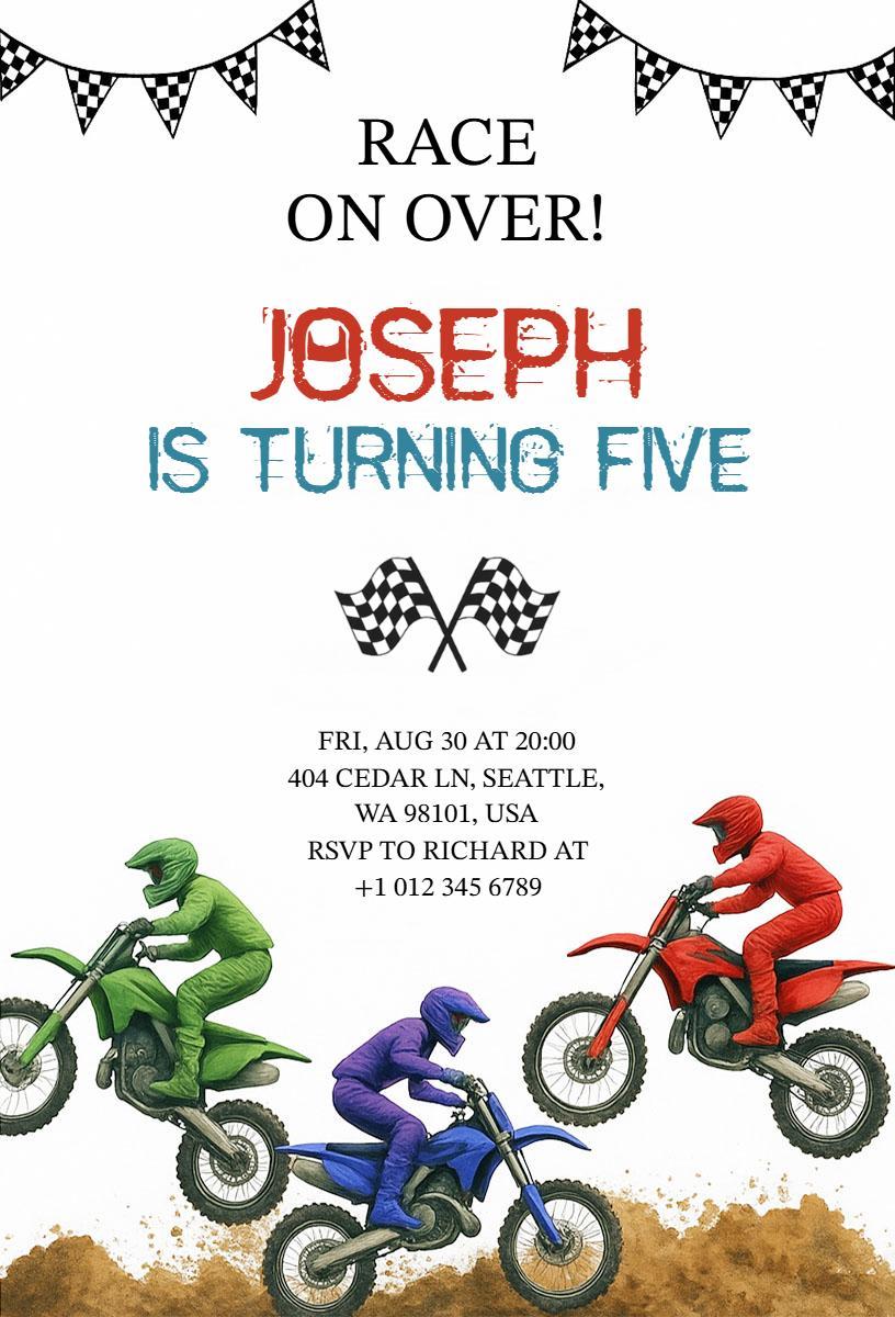 Race Car Theme Kids Birthday Celebration Invitation Template