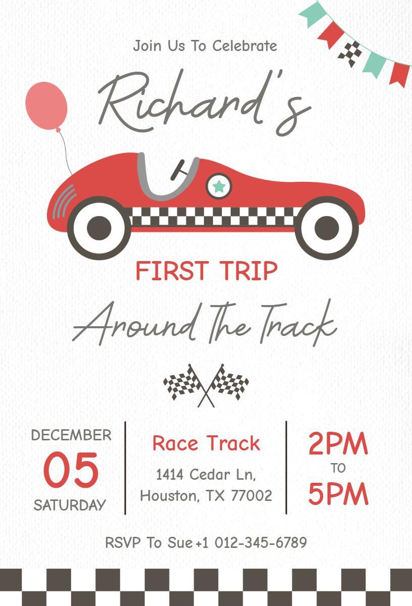 Race Track Cars Birthday Party Celebration Invitation Template