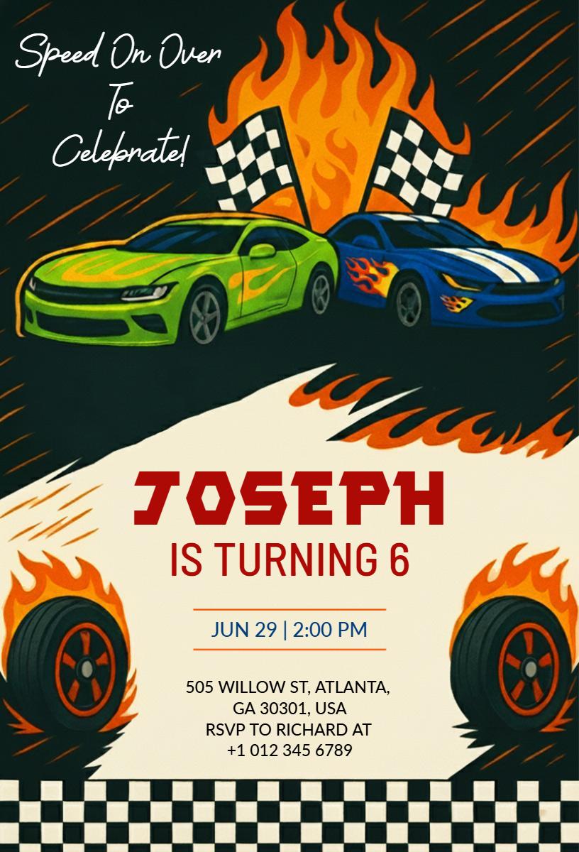 Racecar Adventure Thrilling Cars Birthday Invitation Template