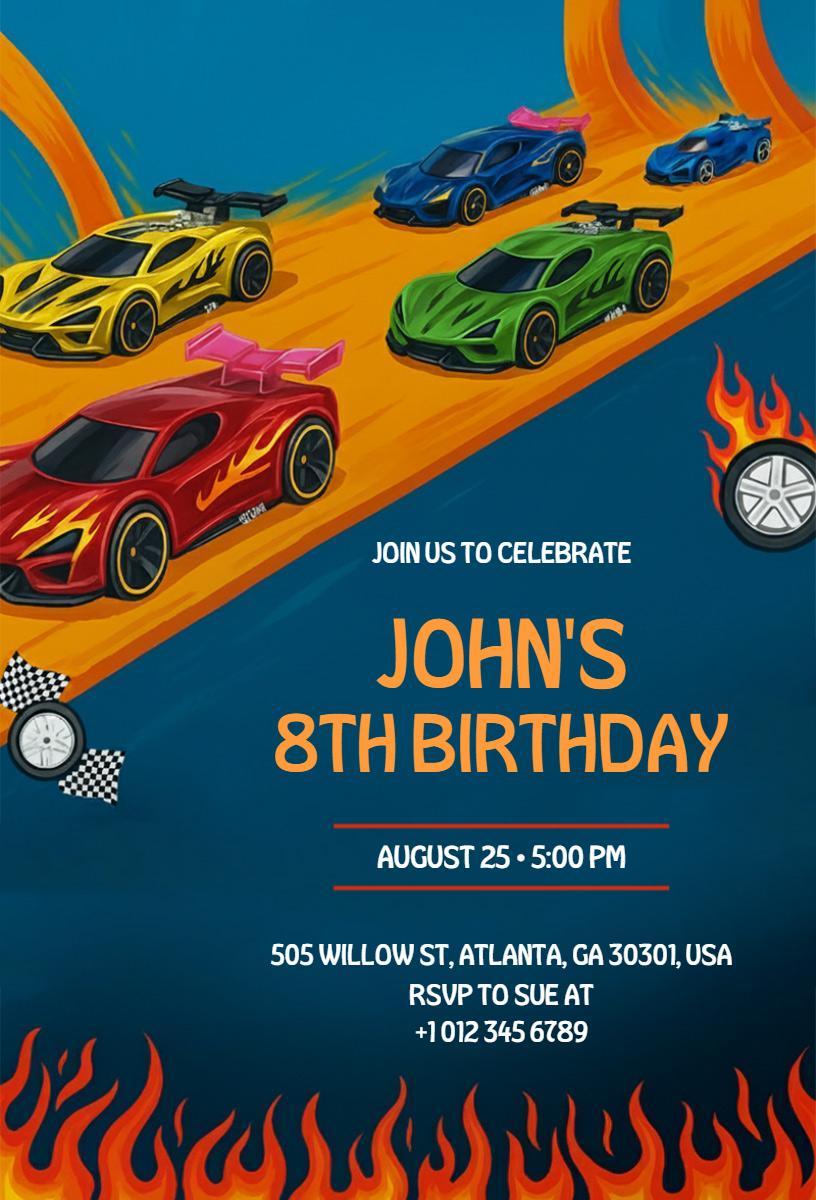 Racing Cars Theme Exciting Birthday Celebration Invitation Template