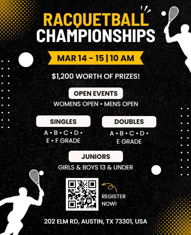Racquetball Championships Sports Event Flyer Template