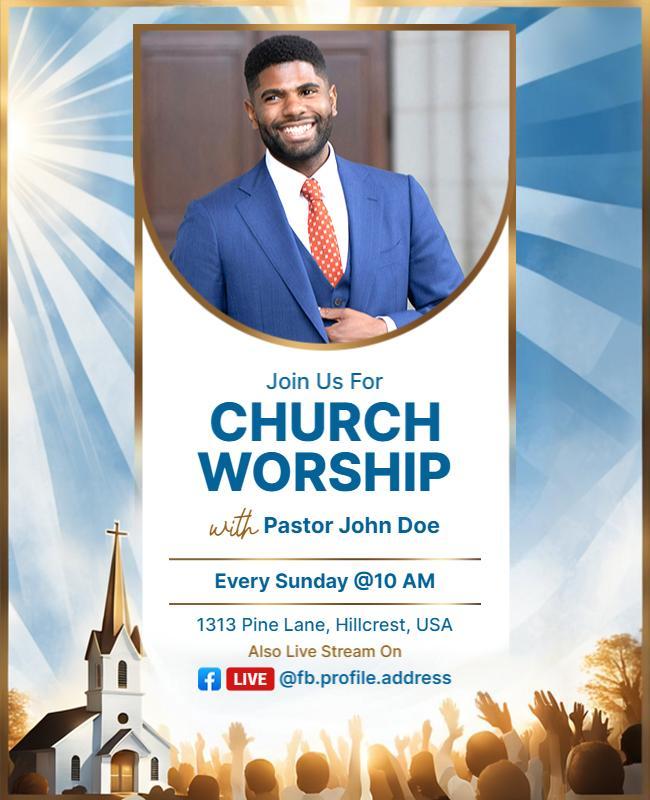Radiant Blue Church Worship Invitation Poster Template