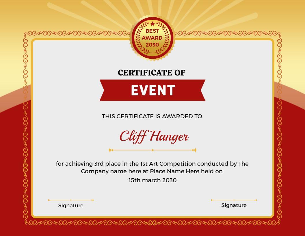 Radiant Gold and Red Art Competition Achievement Certificate Template
