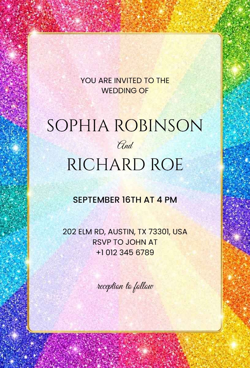 Radiant Rainbow Sparkle Wedding Celebration Invitation Template
