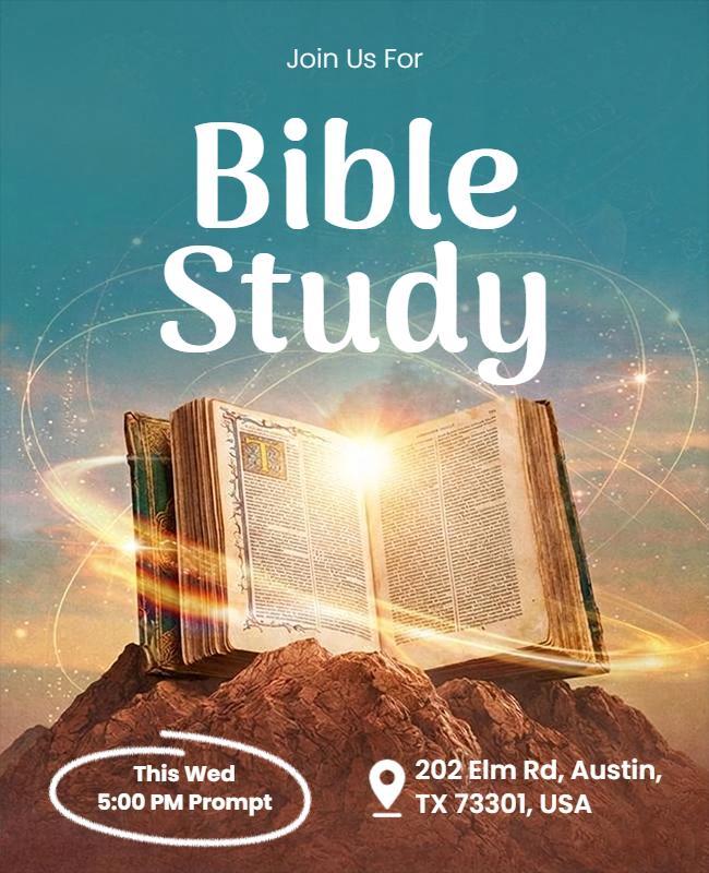 Radiant Spiritual Gathering with Open Bible Study Flyer Template