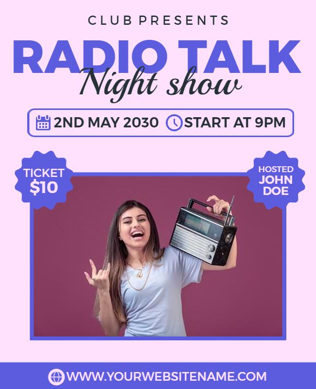 Playful Pink Radio Talk Night Show Flyer Template