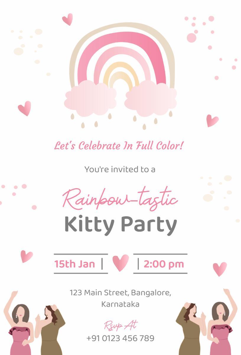 Rainbow-tastic Colorful Kitty Party Celebration Invitation Template