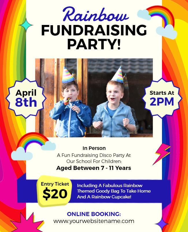 Rainbow Themed Childrens Fundraising Party Flyer Template