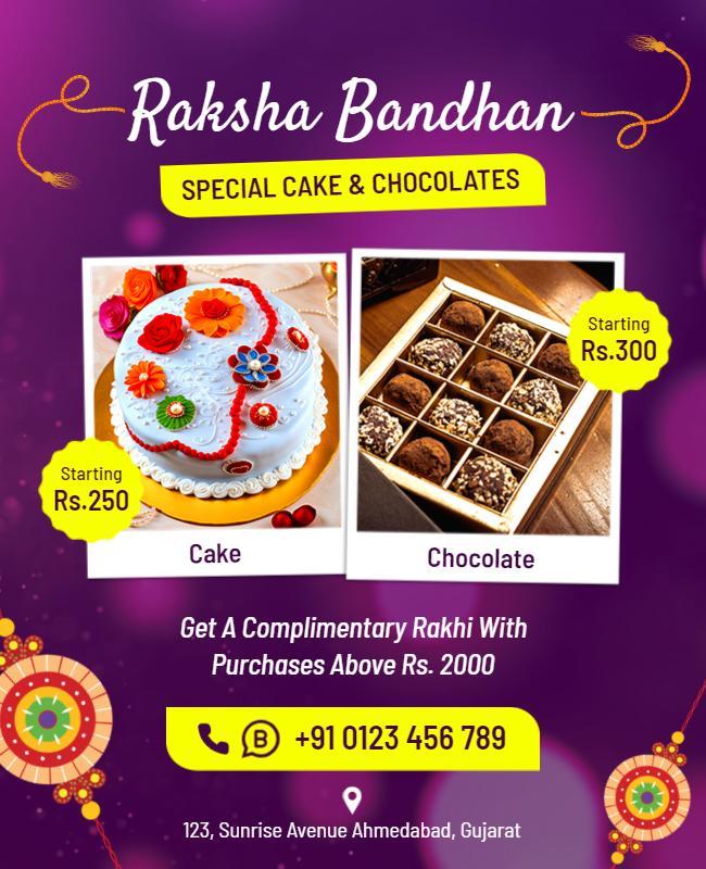 Raksha Bandhan Cake and Chocolate Celebration Flyer Template