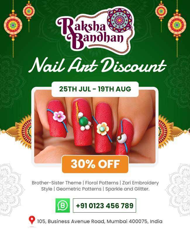 Raksha Bandhan Themed Nail Art Discount Flyer Template