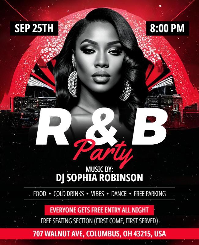 Vibrant Red R&B Party Celebration Flyer Template