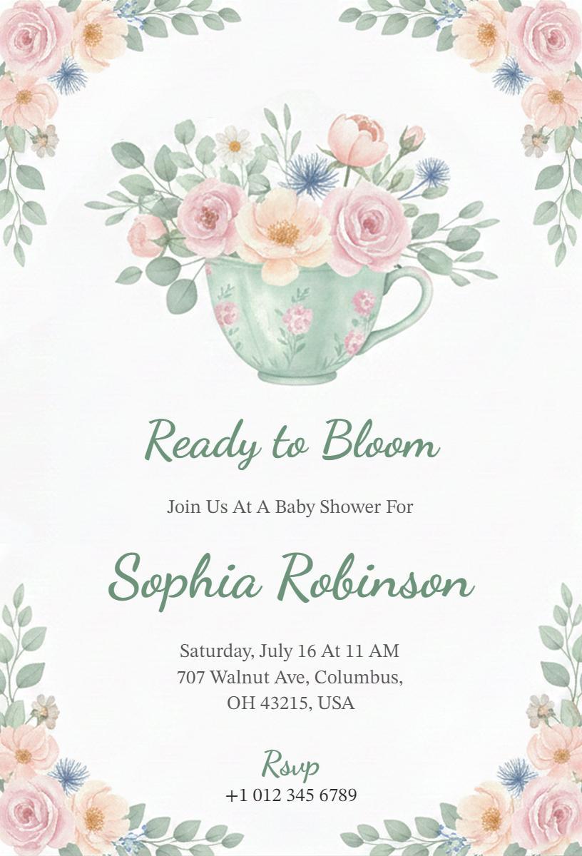 Ready to Bloom Floral Baby Shower Celebration Invitation Template