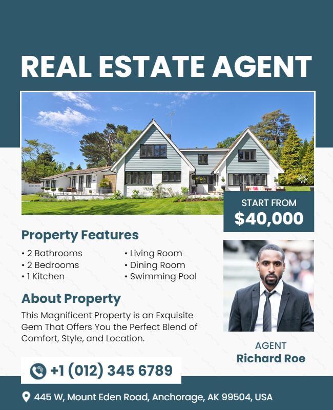 Modern Teal Real Estate Agent Property Listing Flyer Template