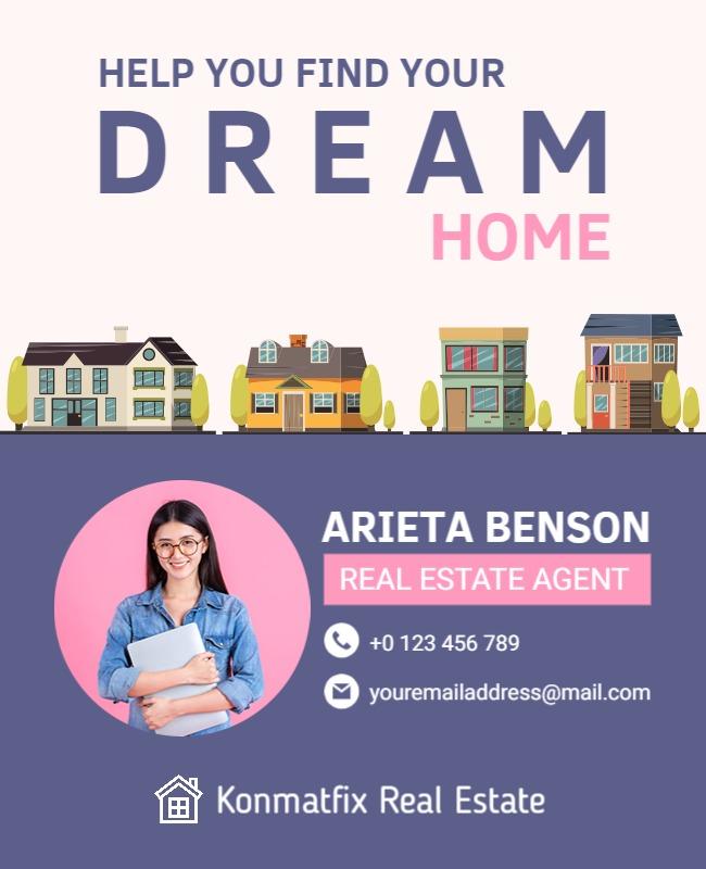 Charming Pink Real Estate Dream Home Finder Flyer Template