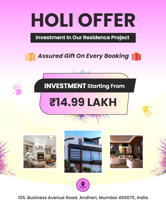 Real Estate Holi Offer Promotional Flyer Template