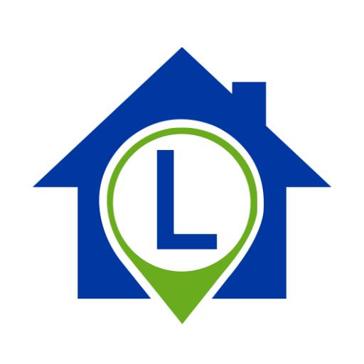 Real Estate Location Marker Featuring Blue House Alphabet Logo Template